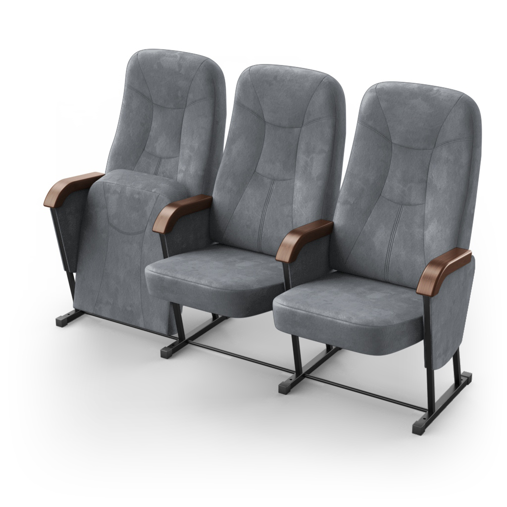 Крісло секційне ПРЕМ'ЄРА ПАРЛАМЕНТ-УНІВЕРСАЛ з фігурним дерев’яним підлокітником та фальшпанелями, 3шт